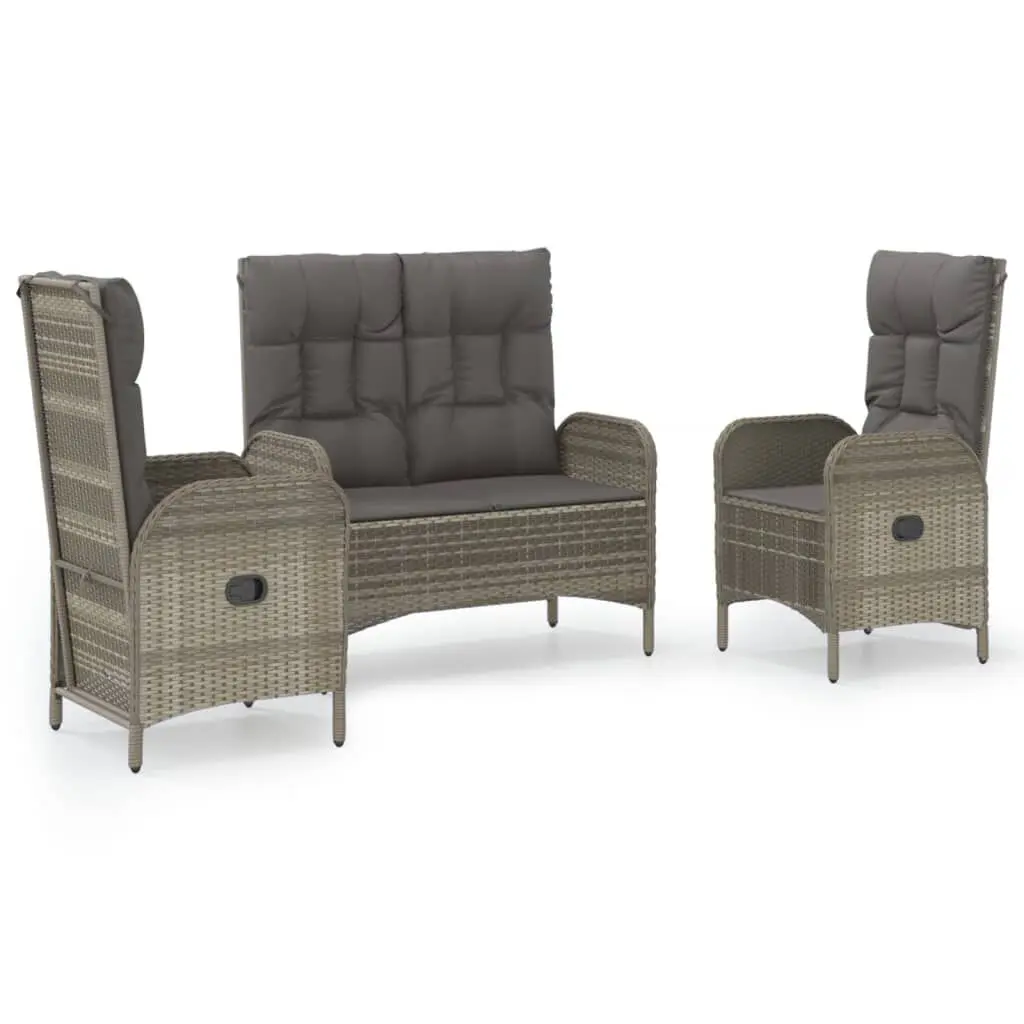 Gray Poly Rattan 3 Piece Patio Dining Set Cushions