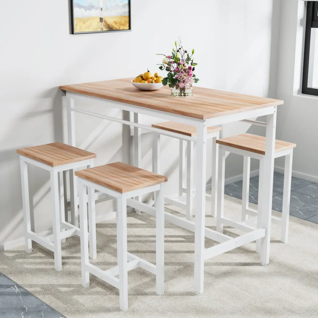 5 Piece Modern Kitchen Table Set Four Bar Stools hs furniture