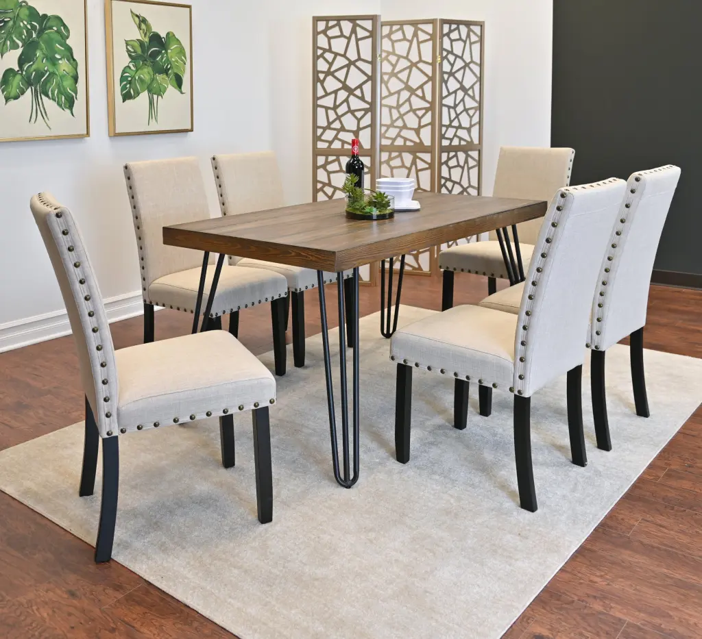 Amisos 7 Piece Dining Set Hairpin Dining Table and 6 Chairs 3 Hues hz