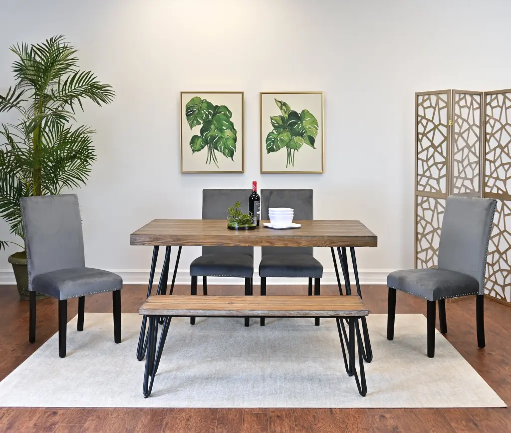Aso 6 Piece Dining Set Hairpin Dining Table 4 Chairs And Bench hz