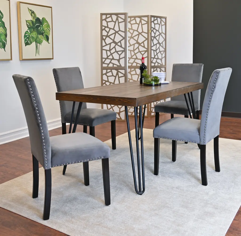 Aso 5 Piece Dining Set Hairpin Table 4 Chairs 3 Color Options hz