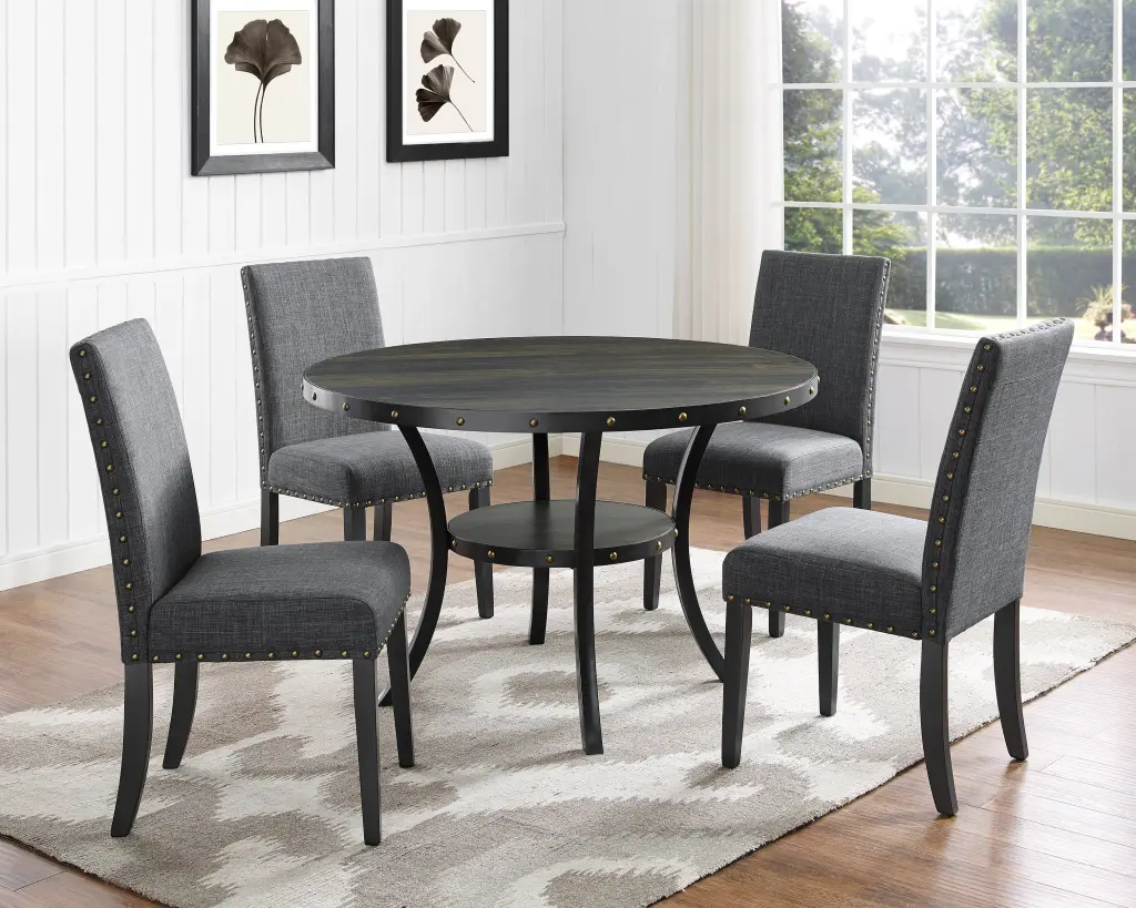 Biony Espresso Wood Dining Set Gray Upholstered Chairs Dining Room hz