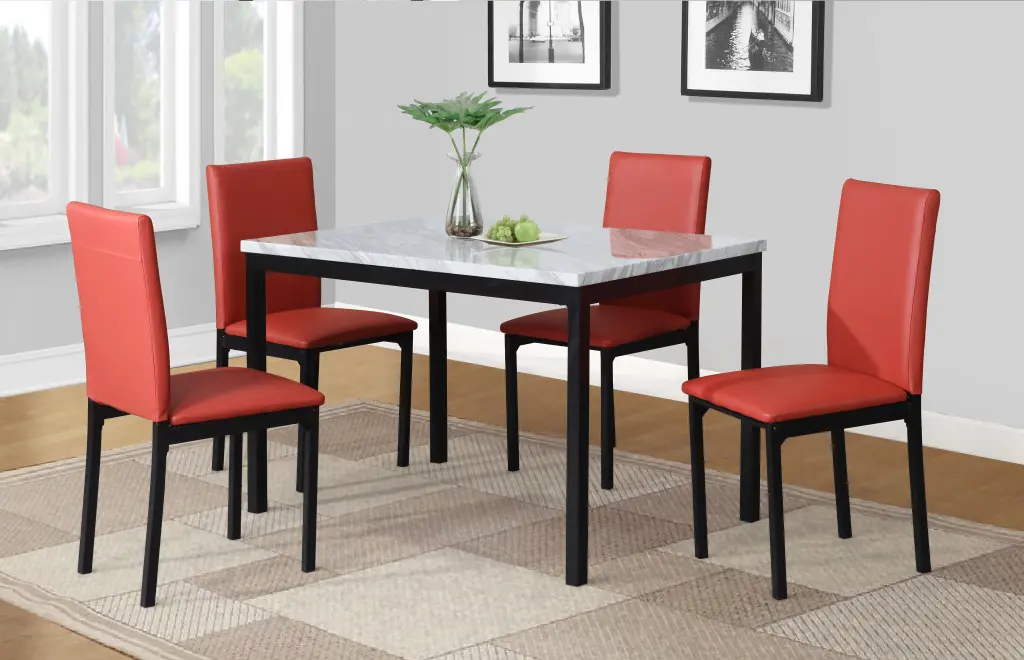 Citico 5 Piece Metallic Dinette Set Laminated Off White Faux Stone hz
