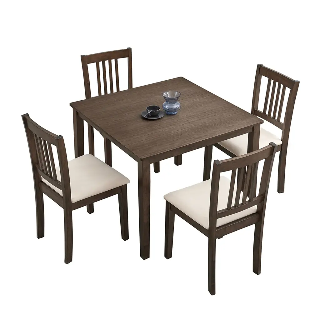 Mid Century Modern Square Timber Dining Table Set 4 Chairs justone