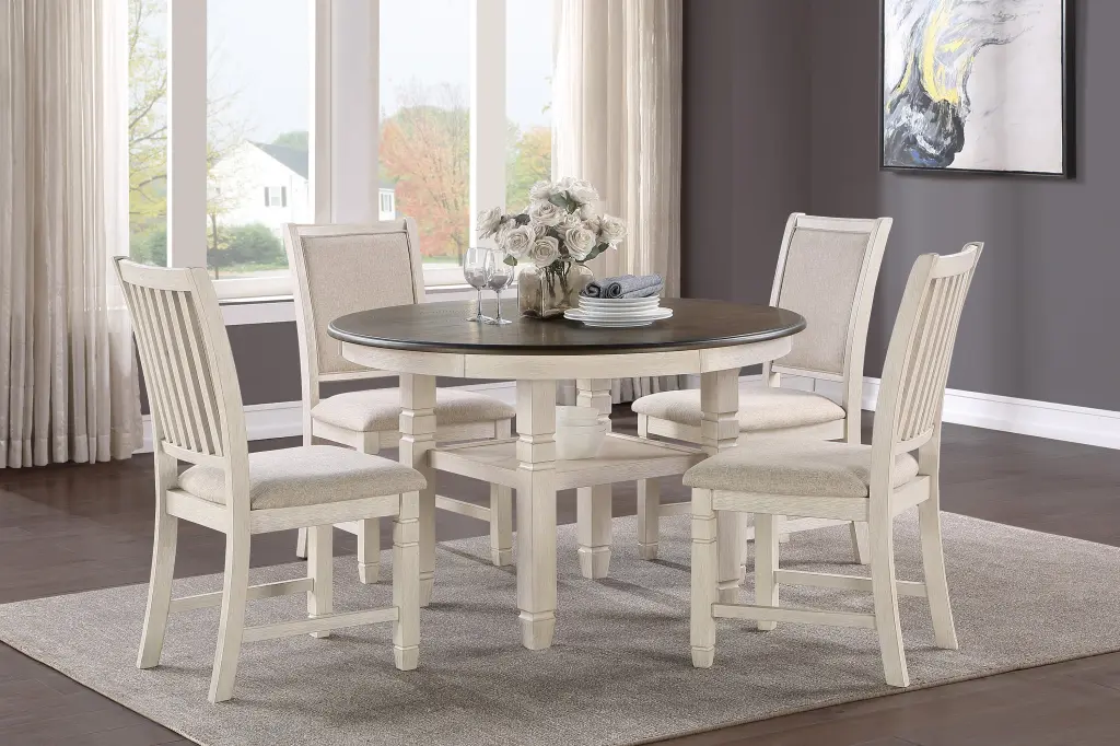 Antique White And Brown Finish 5Pc Dining Set Table Base Built Storage kanepe