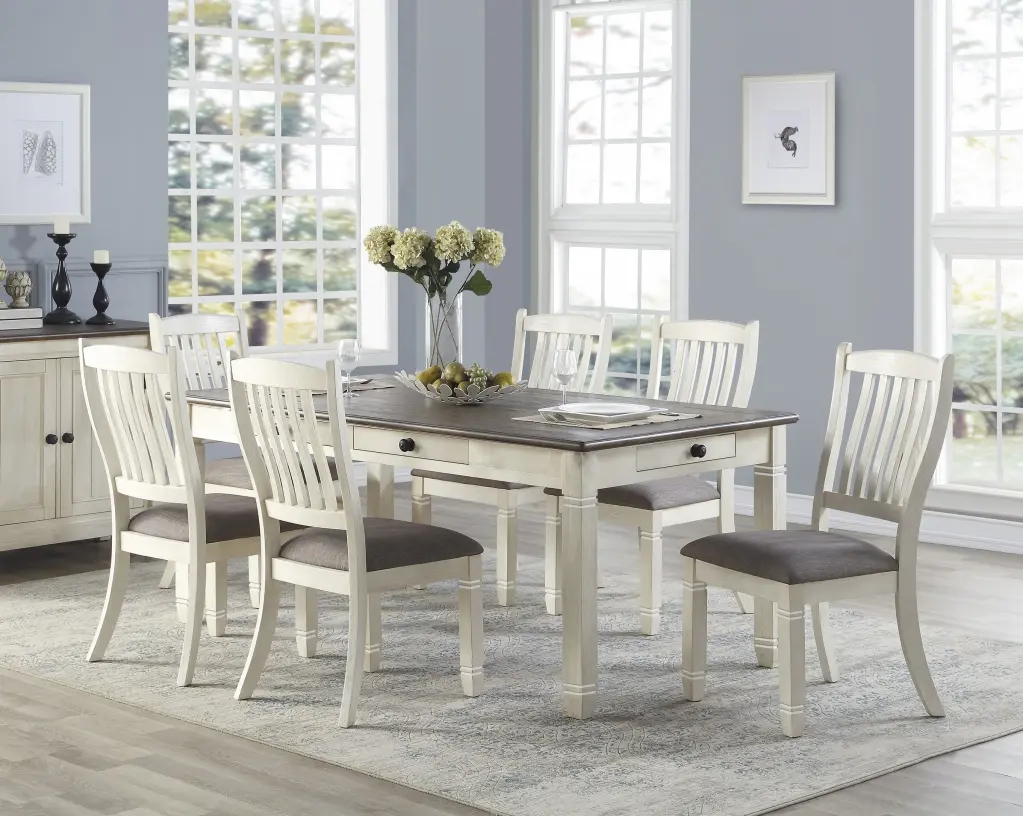 Antique White Finish Dining 7Pc Set Table 6X Drawers And 6X Side Chairs kanepe