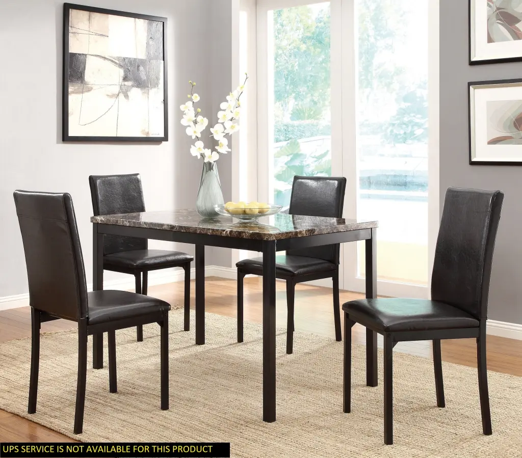 Black Metal 5 Piece Dining Set Faux Marble Tabletop and 4 Chairs kanepe