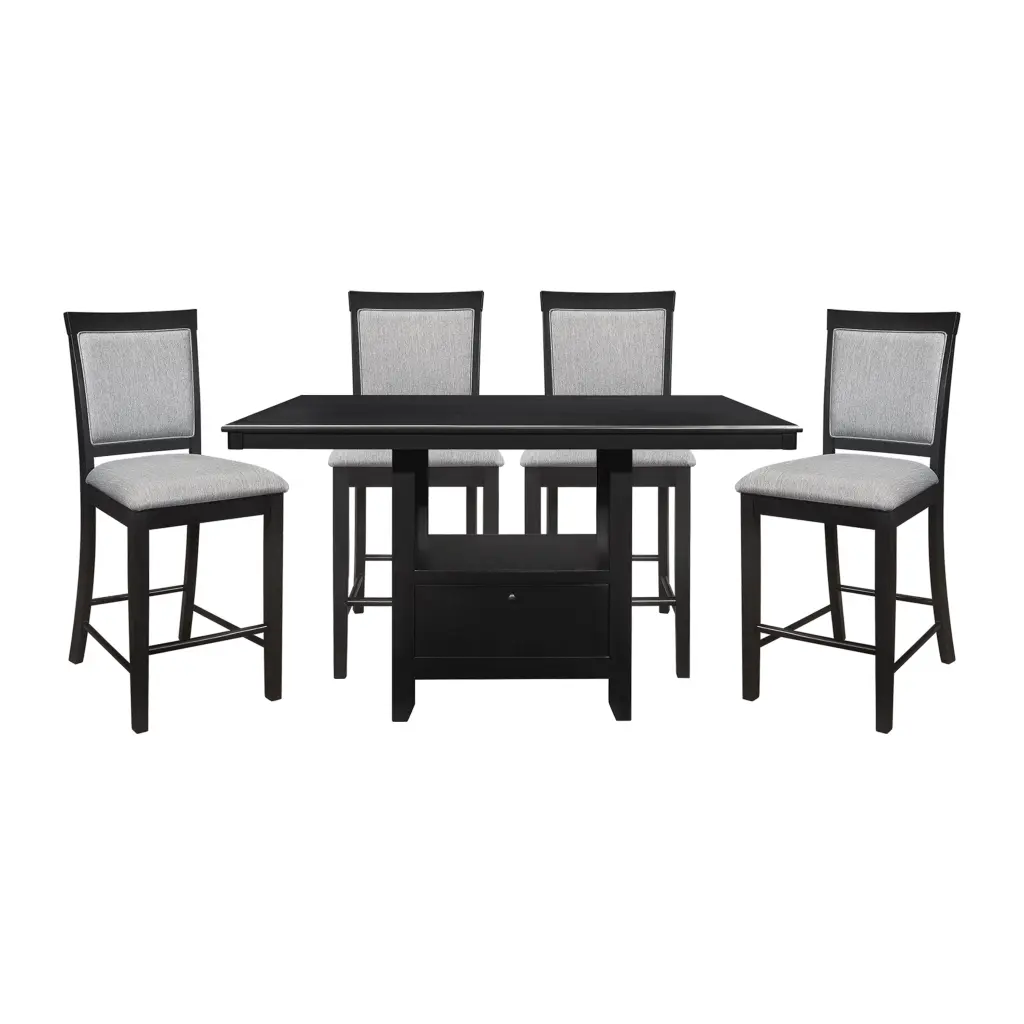 Charcoal Gray Finish 5Pc Dining Counter Height Table Base Storage kanepe