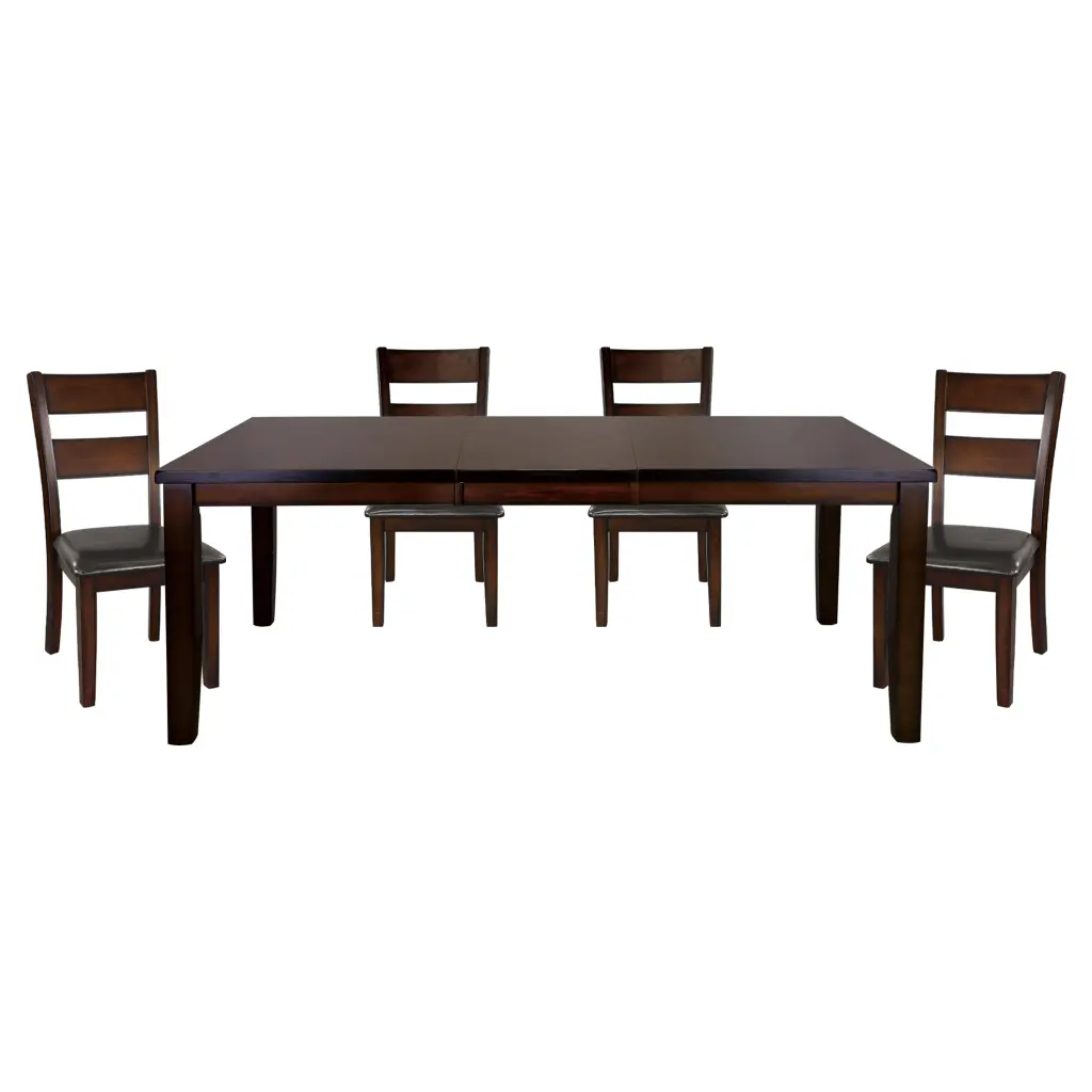 Cherry Finish Classic 5 Piece Dining Set Timber Table Draw Leaf and 4 Side Chairs kanepe