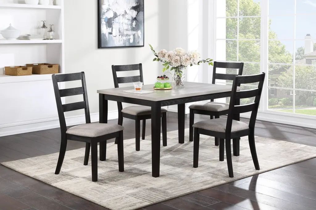 Classic Chic Black Finish 5 Piece Dining Set Timberen Top kanepe