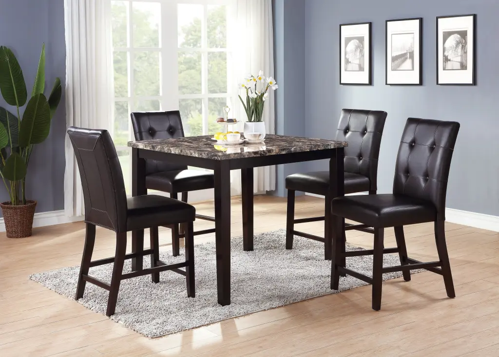 Contemporary Counter Height Dining 5Pc Set Table 4 Chairs Brown Finish kanepe