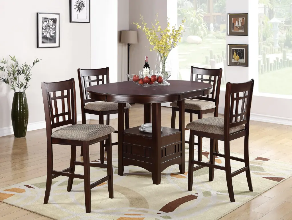 Contemporary Dining Room Counter Height 5Pc Round Table Chairs kanepe