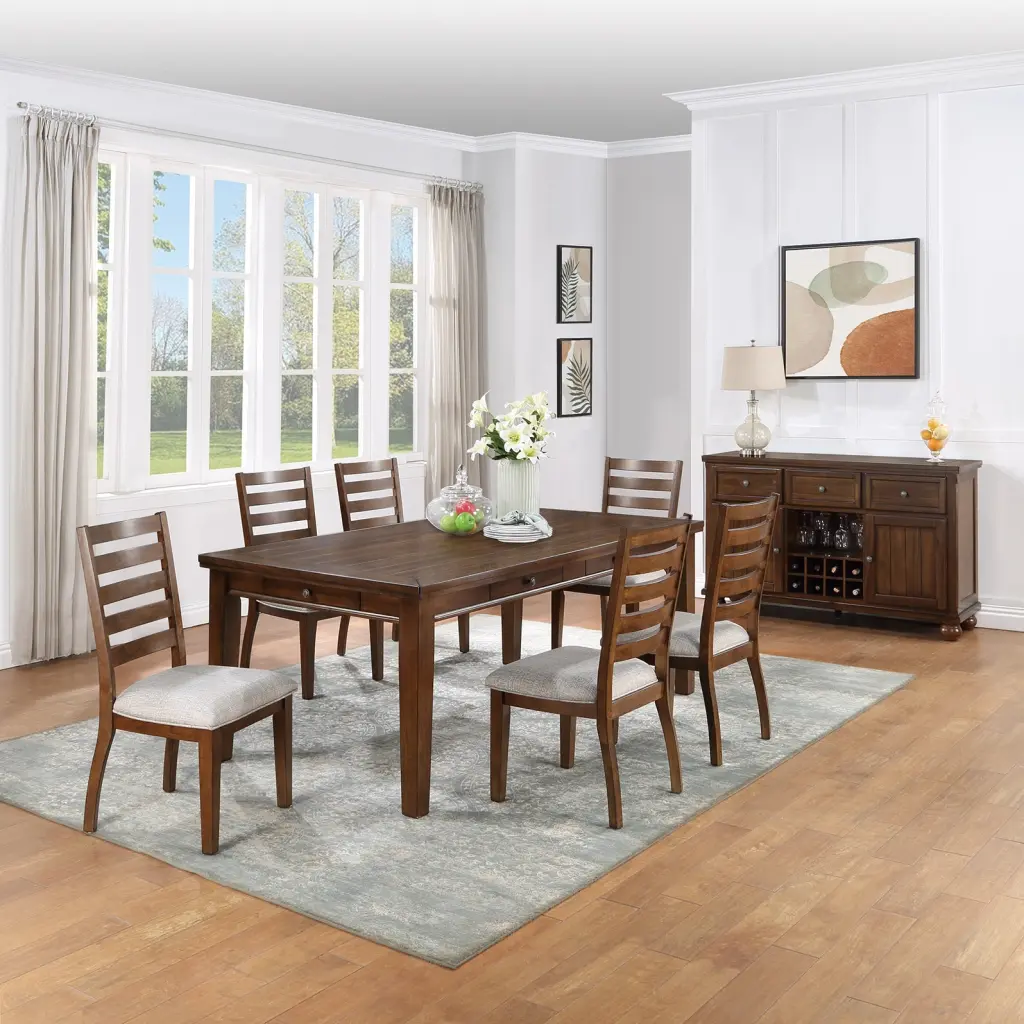 Contemporary Style 7Pc Dining Set Table 6 Drawers and 6 Side Chairs kanepe