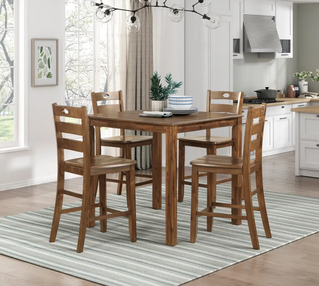 Counter Height 5Pc Dining Set Walnut Finish Table And 4 Counter Height Chairs - Modern Kitchen Set kanepe