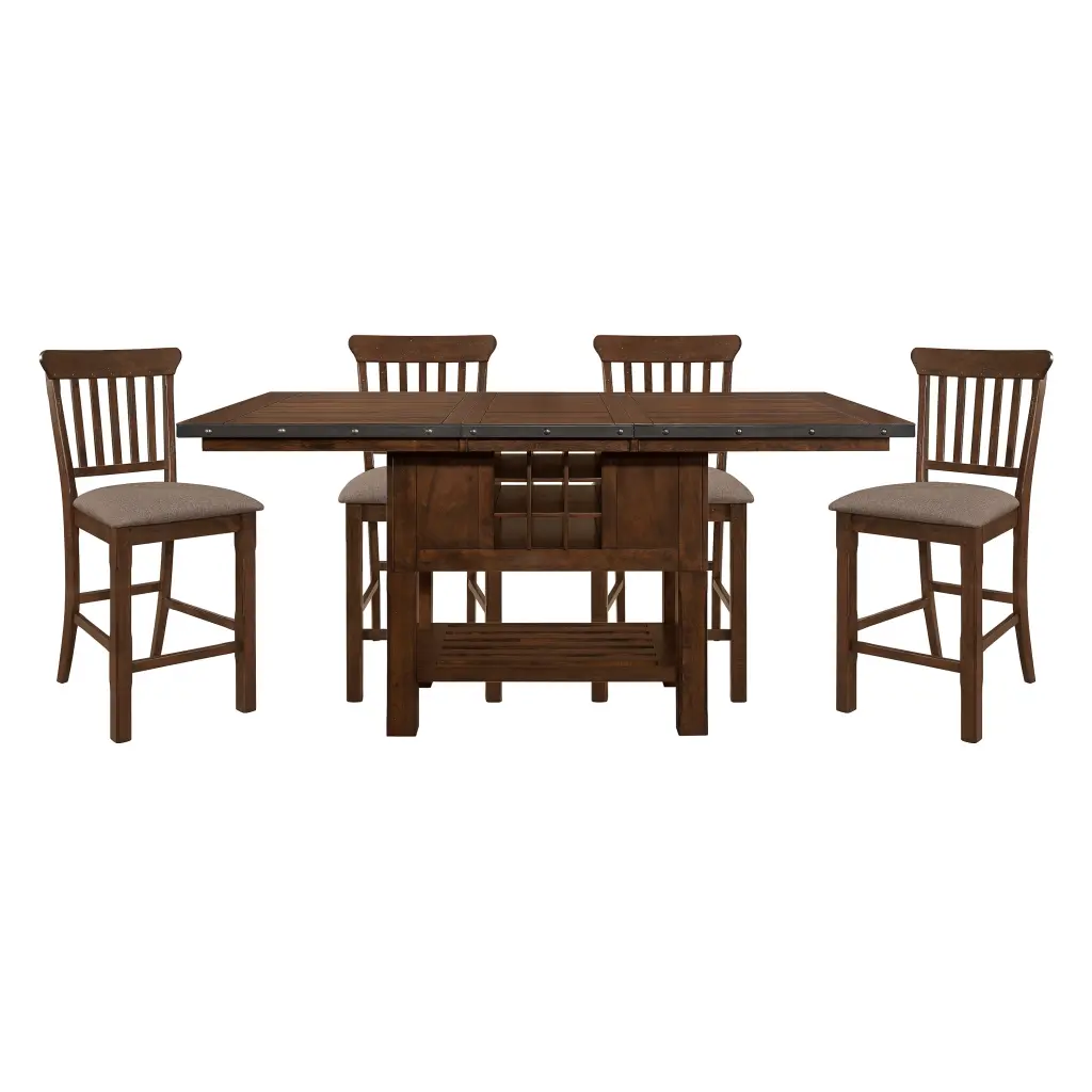 Dark Brown Finish 5Pc Dining Set Storage Base Counter Height Table kanepe