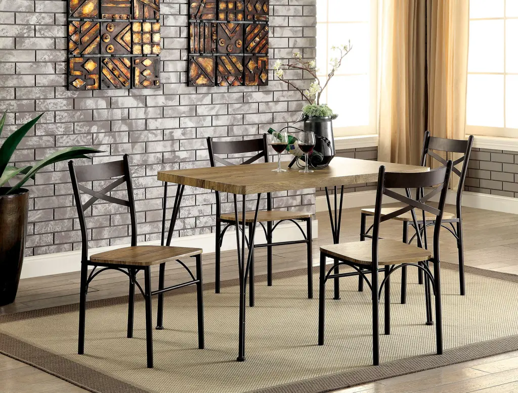 Dark Metal Alloy Metallic Kitchen 5 Piece Dining Table Set 4 Chairs kanepe