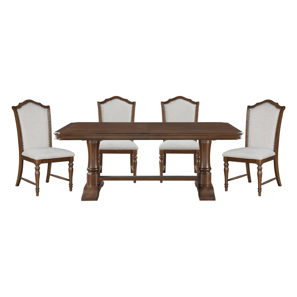 Formal Traditional Dining Set 5Pc Table Extension Leaf and 4 Chairs kanepe