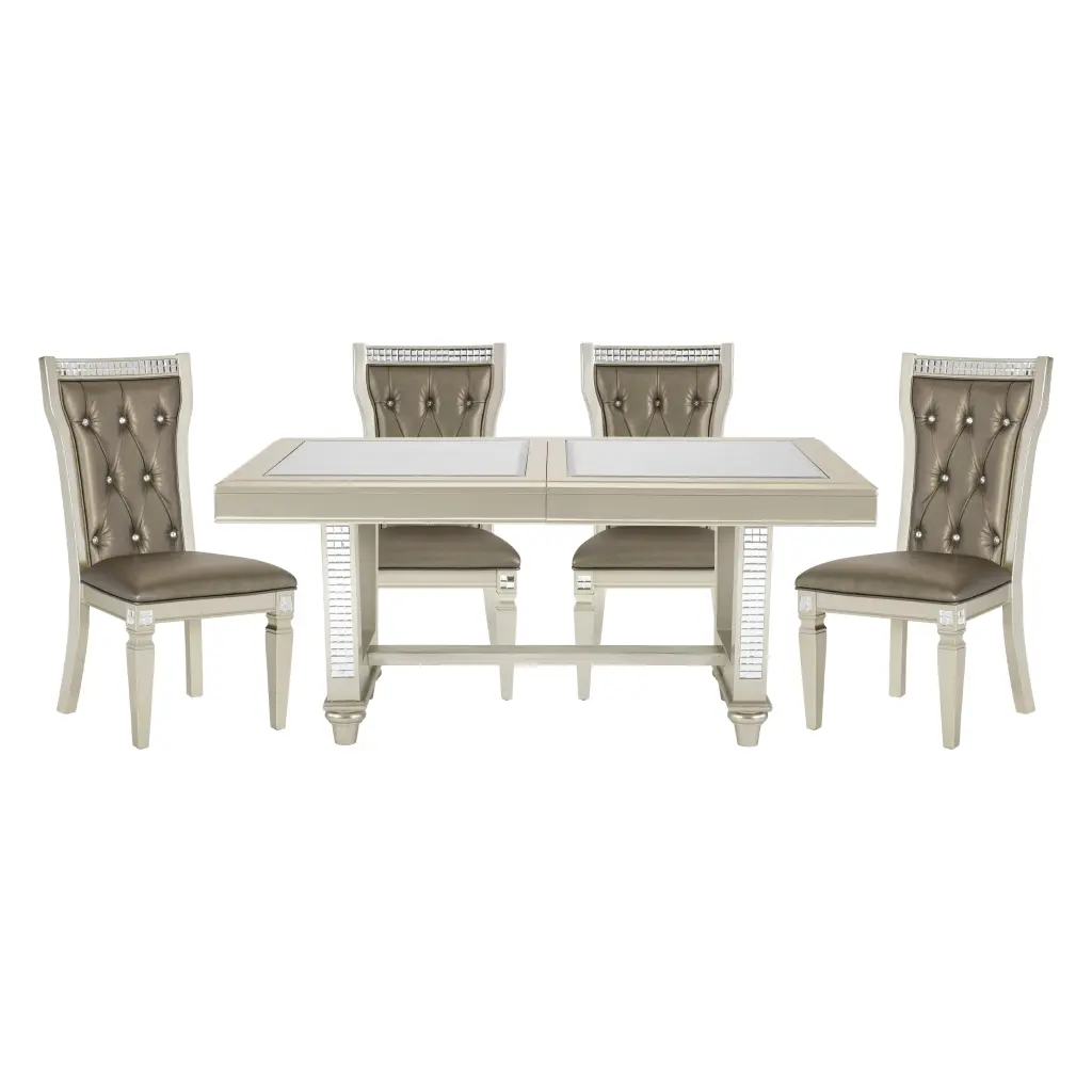 Glamorous Style Dining 5Pc Set Champagne Finish Table Leaf Crystal Inserts kanepe