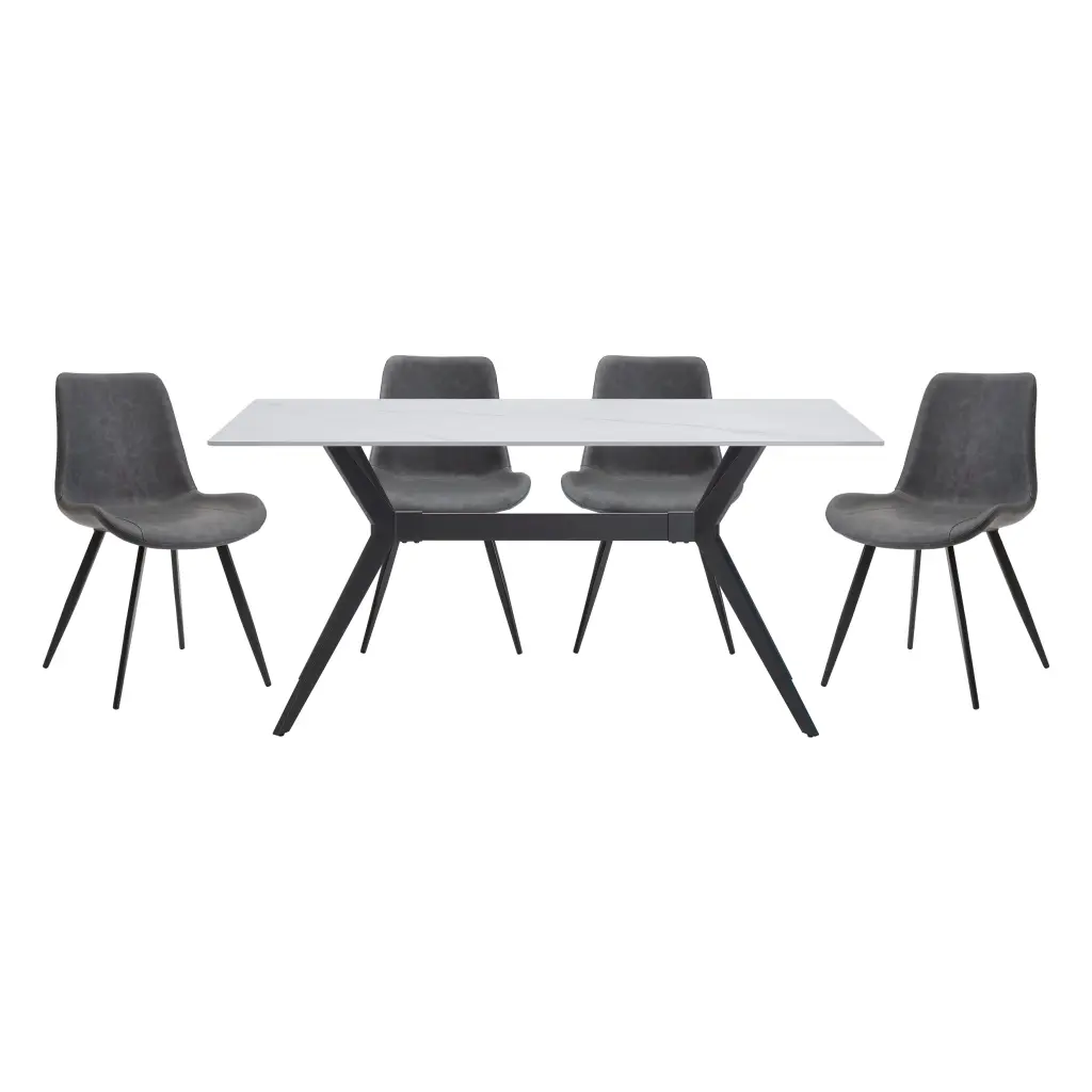Modern 5Pc Dining Table Set 4 Chairs Gray Upholstered Sintered Stone kanepe