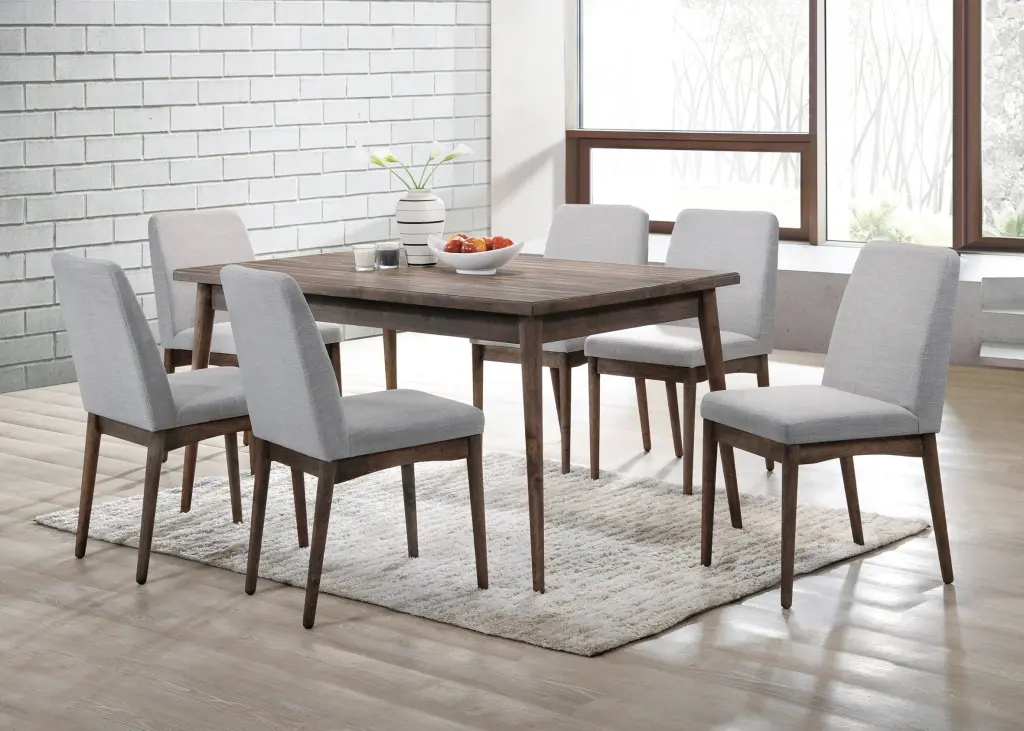 Modern 7Pc Dining Set Ash Walnut Finish Dining Table 6 Side Chairs kanepe