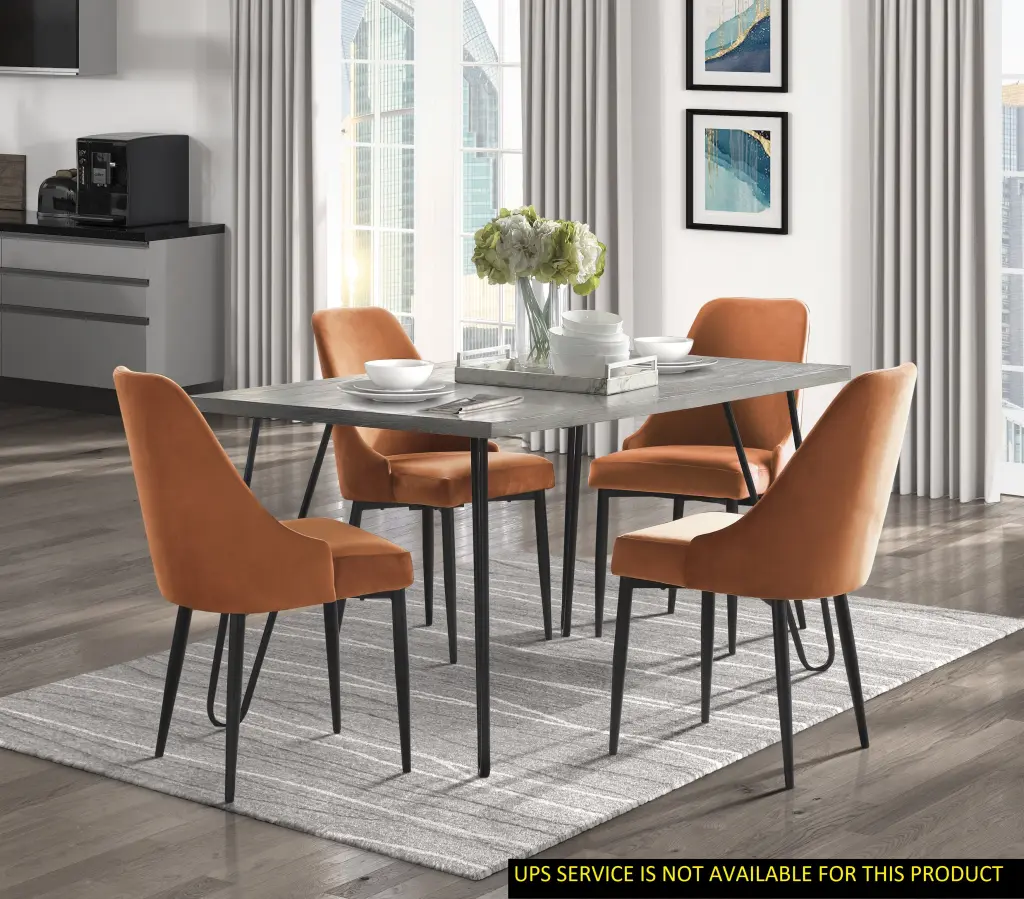 Modern Polished Orange Velvet 5 Piece Dining Set Table and 4 Chairs kanepe