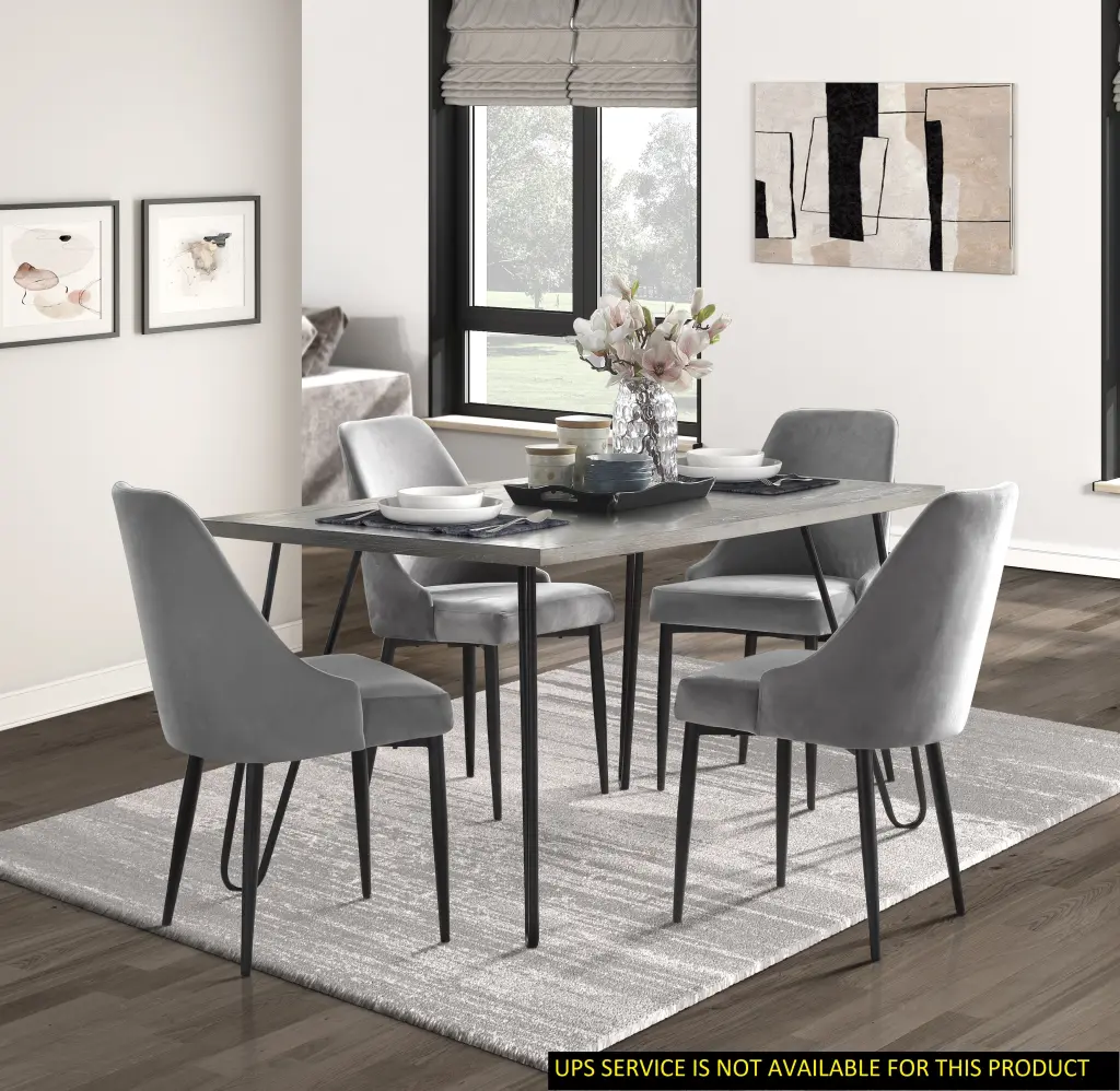 Modern Polished 5 Piece Dining Set Table and 4 Chairs Gray Velvet kanepe