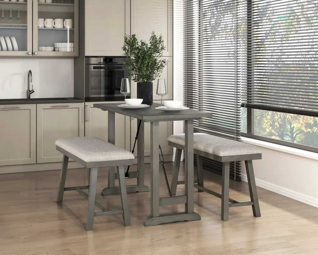 3 Piece Counter Height Dining Set Light Gray Finish Table 2 Chairs kanepe