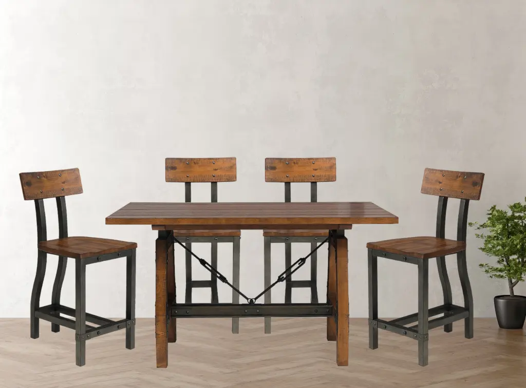 Rustic Brown and Gunmetal Finish 5-Piece Counter Height Dining Set kanepe