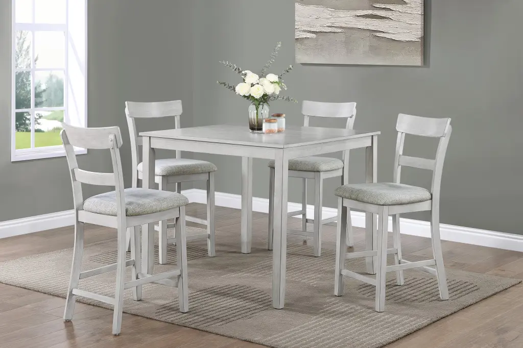 Rustic Farmhouse Transitional 5 Piece Counter Height Dining Set Square Table kanepe