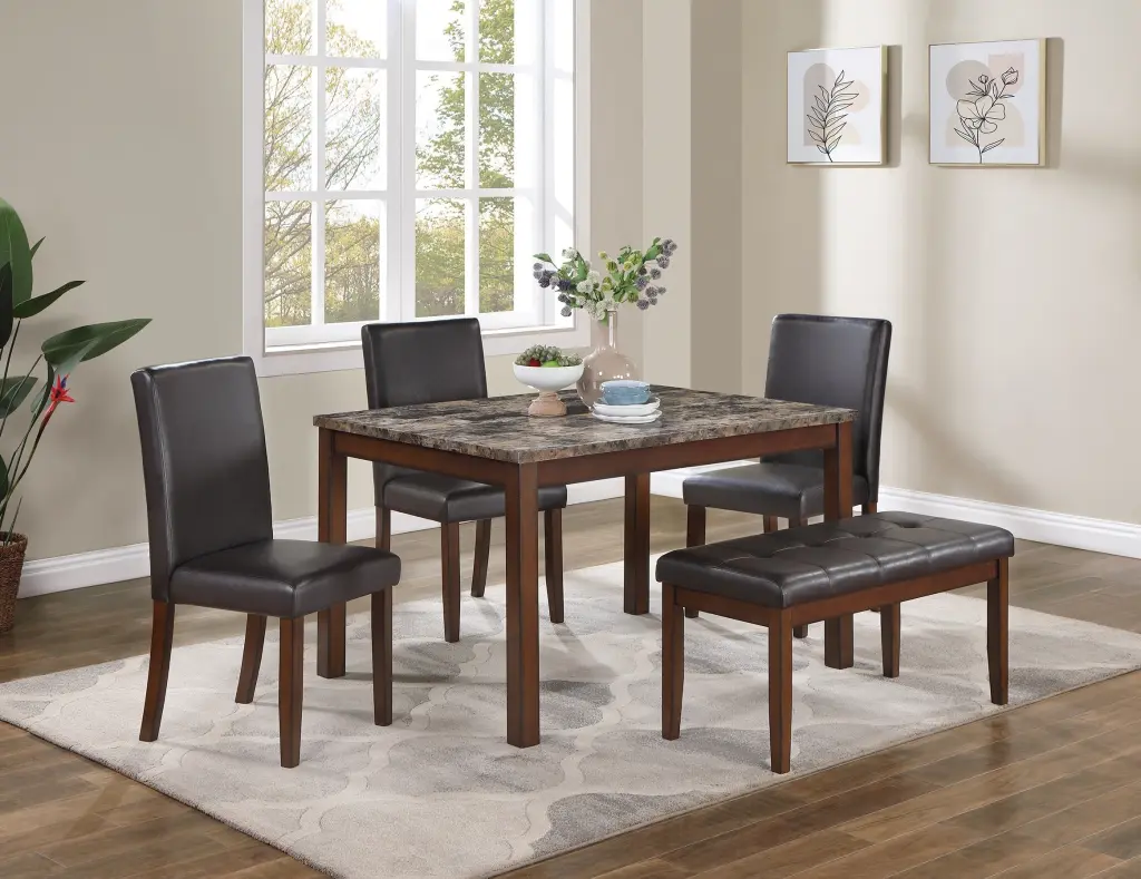 Timeless Chic Espresso Finish 5Pc Dining Set Kitchen Dinette Faux Marble Table kanepe