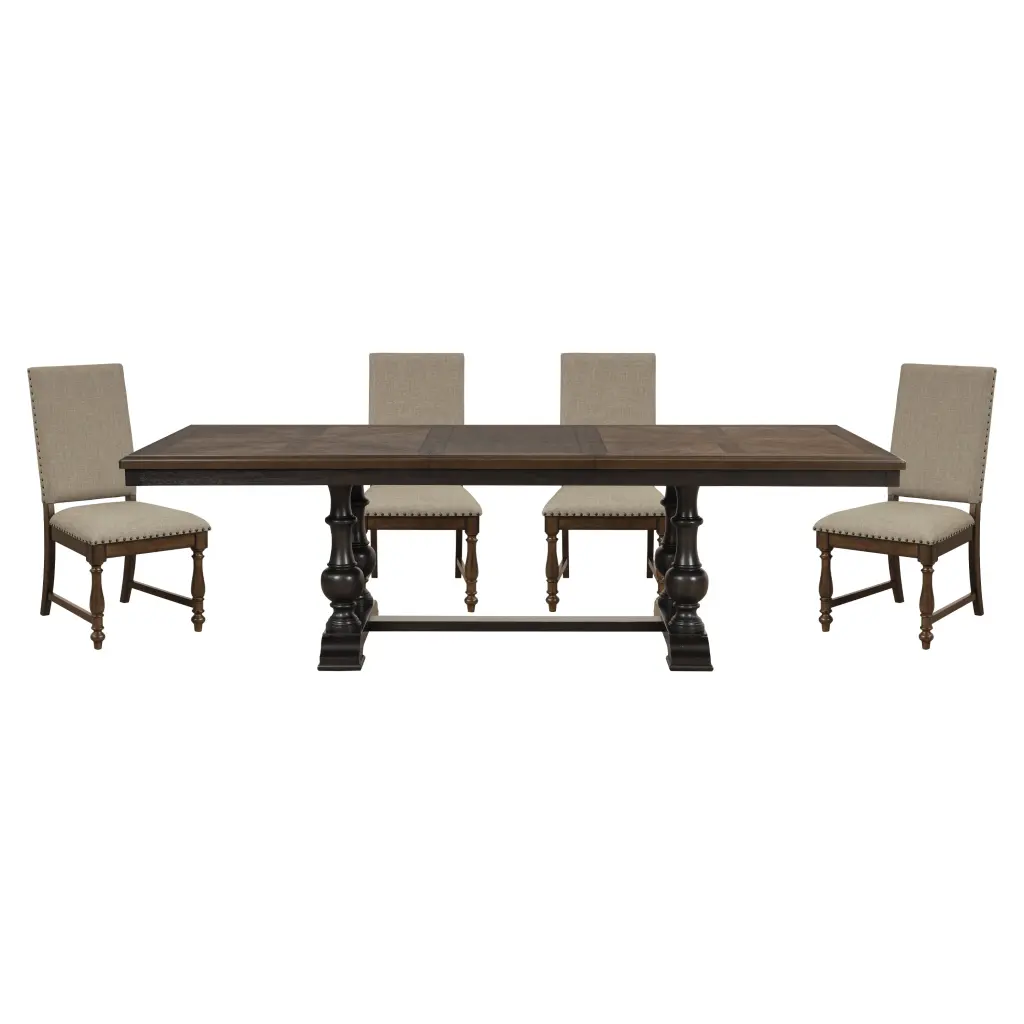 Traditional 5Pc Dining Set Table Extension Leaf And 4 Side Chairs kanepe