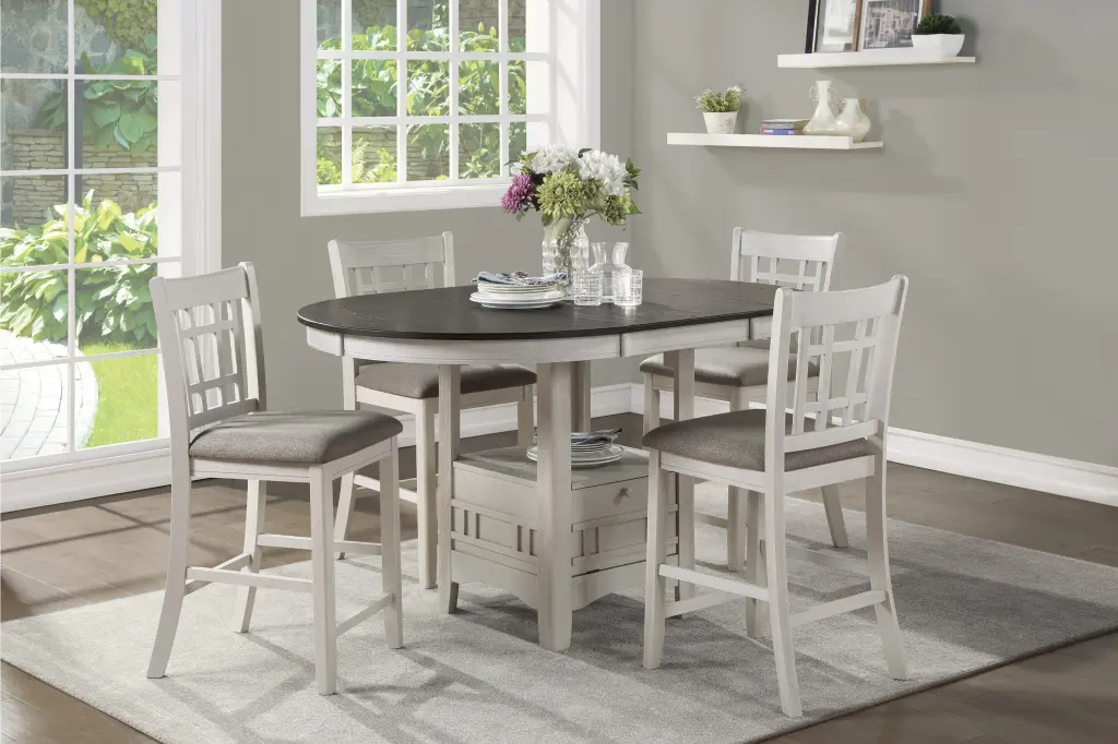 Traditional Design Antique White Finish Counter Height Dining Set 5 Piece kanepe