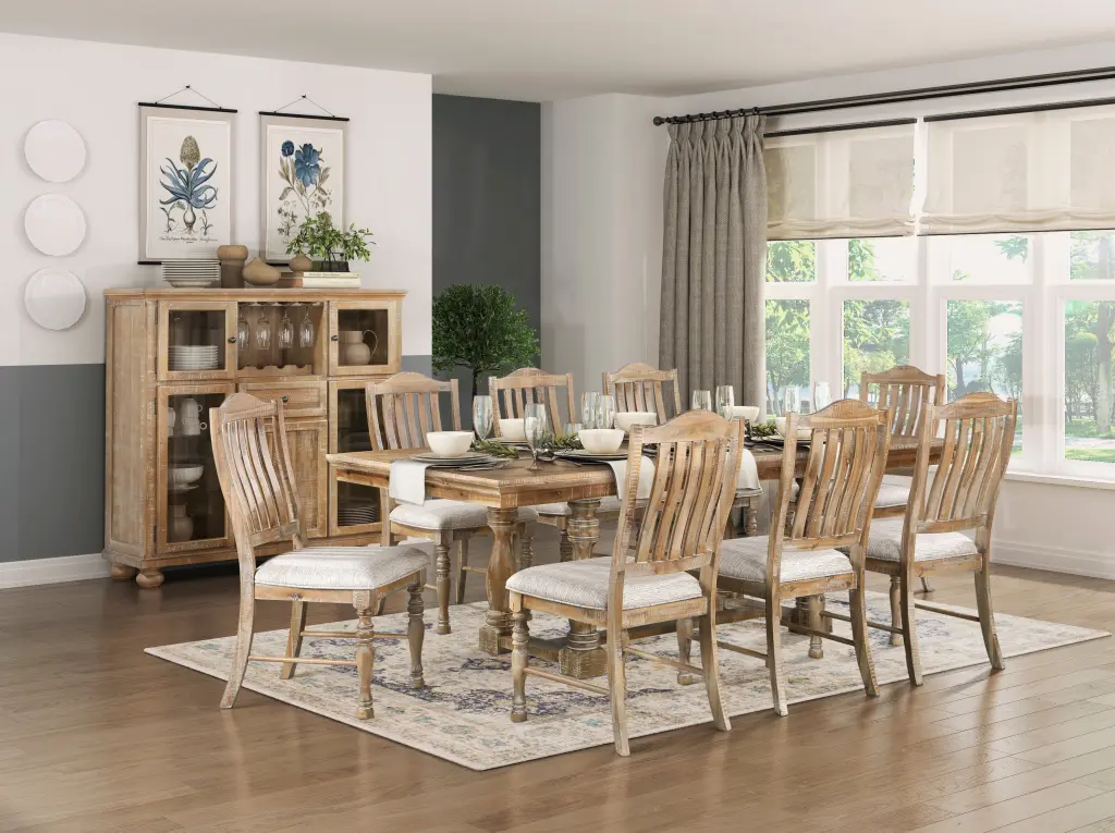 Traditional Dining Set 9Pc Extendable Table And 8 Side Chairs Wheat Finish kanepe