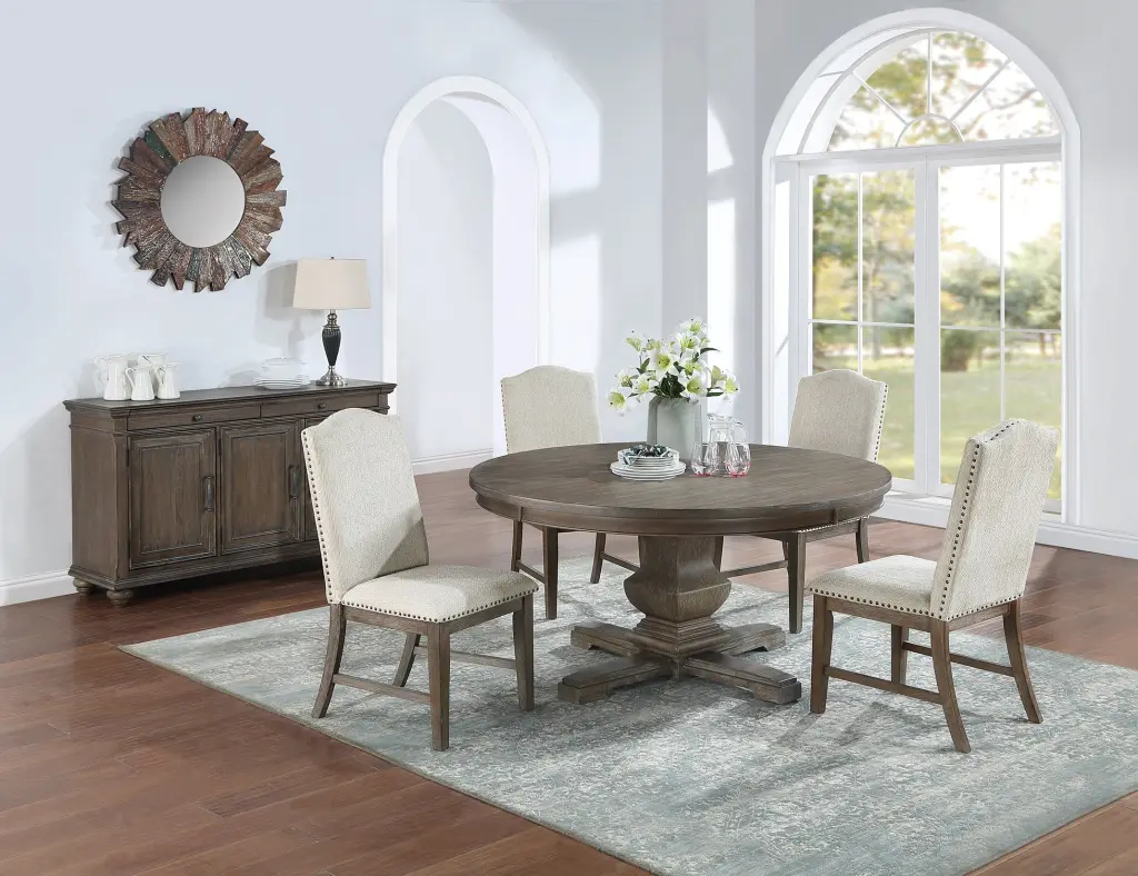 Traditional 5 Piece Round Formal Dining Set Pedestal Table kanepe