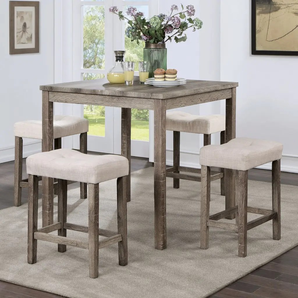 Transitional 5Pc Counter Height Dining Set Gray Counter Ht Table and Chairs kanepe