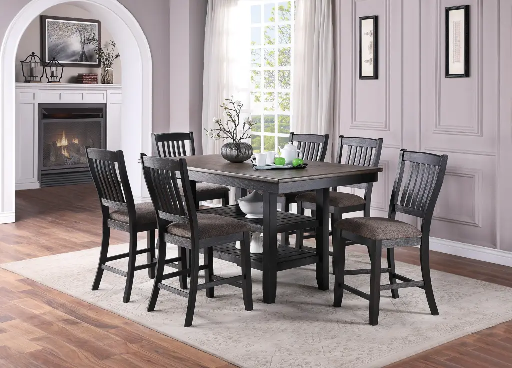 Transitional Dining Room 7Pc Set Dark Coffee Rubberwood Counter Height kanepe