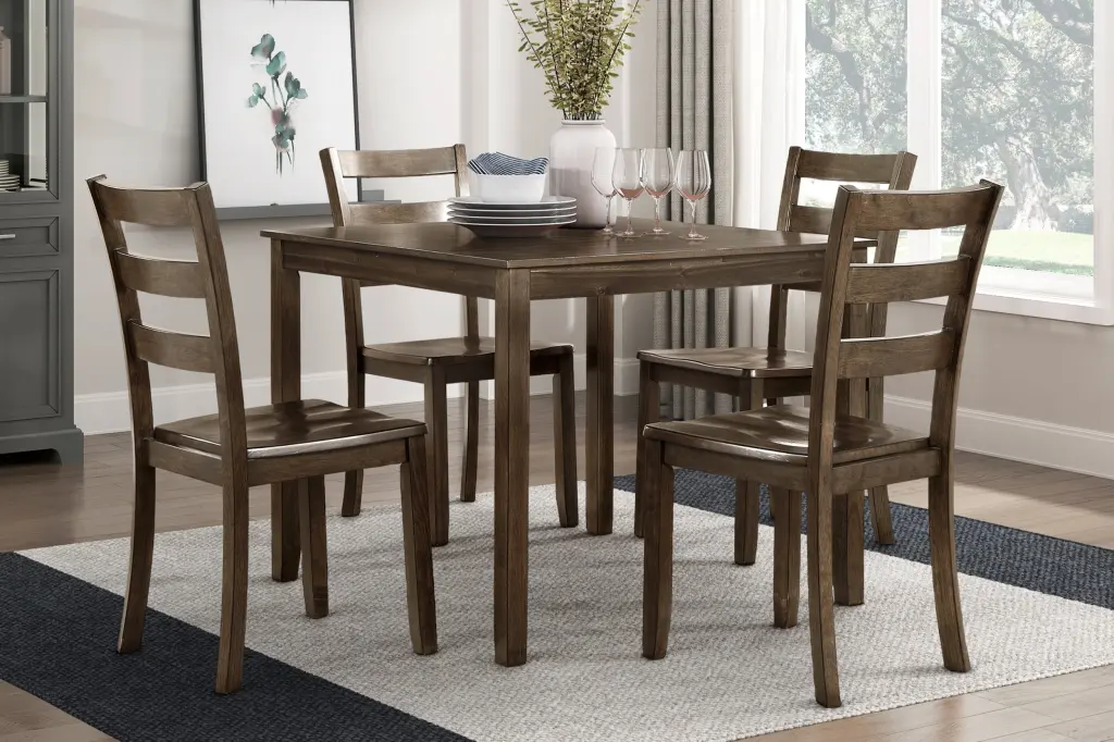 Transitional 5 Piece Dining Set Charcoal Brown Finish Table and 4 Chairs kanepe