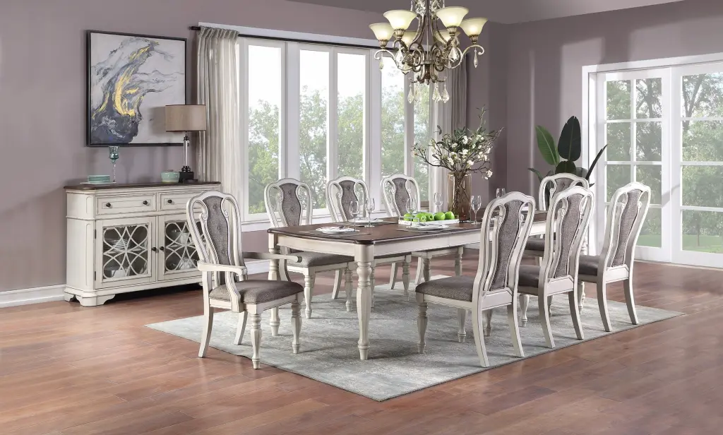 Transitional 9 Piece Dining Set Oak Top Table and 8 Chairs kanepe