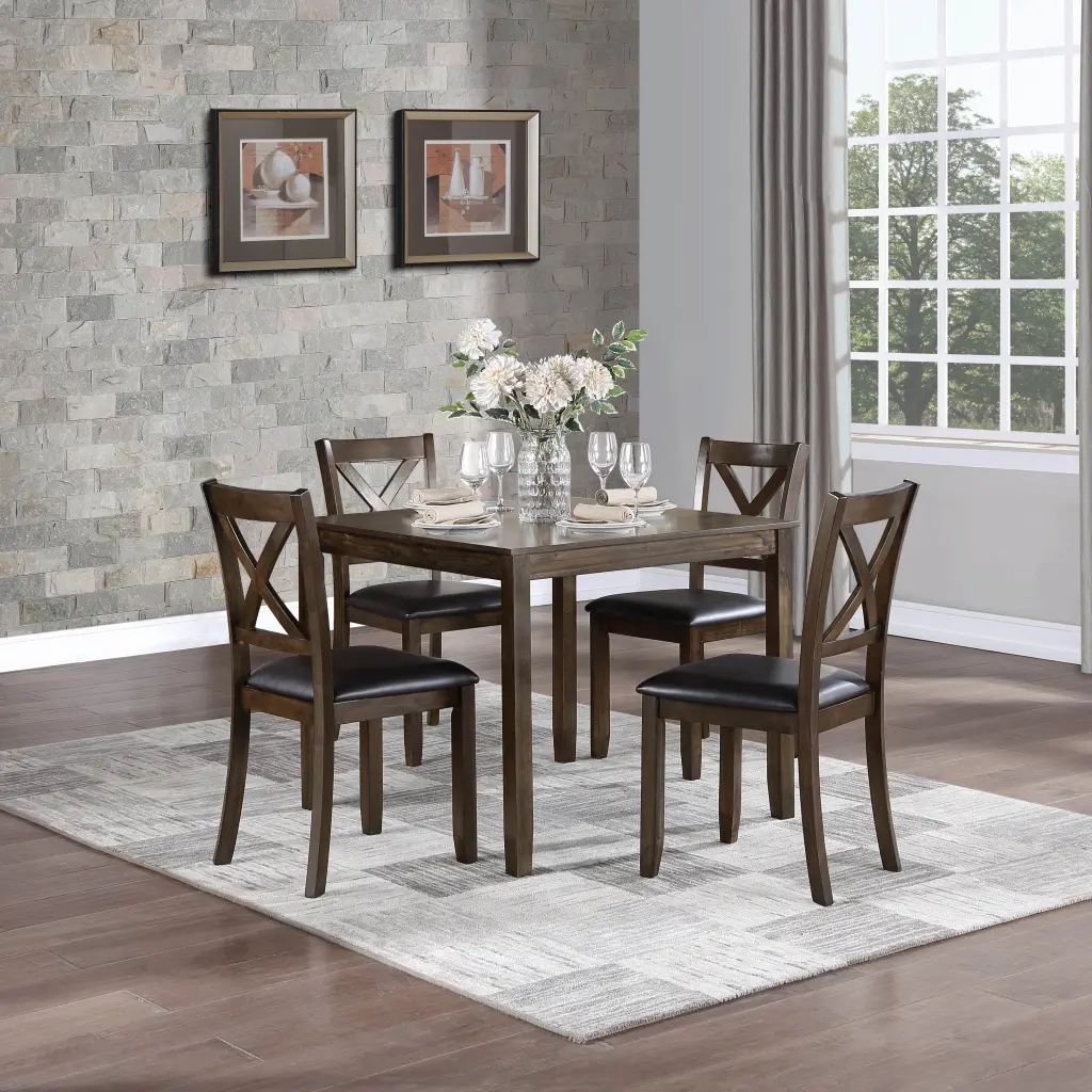 Transitional Style 5 Piece Dinette Set Charcoal Brown Finish Dining Table kanepe