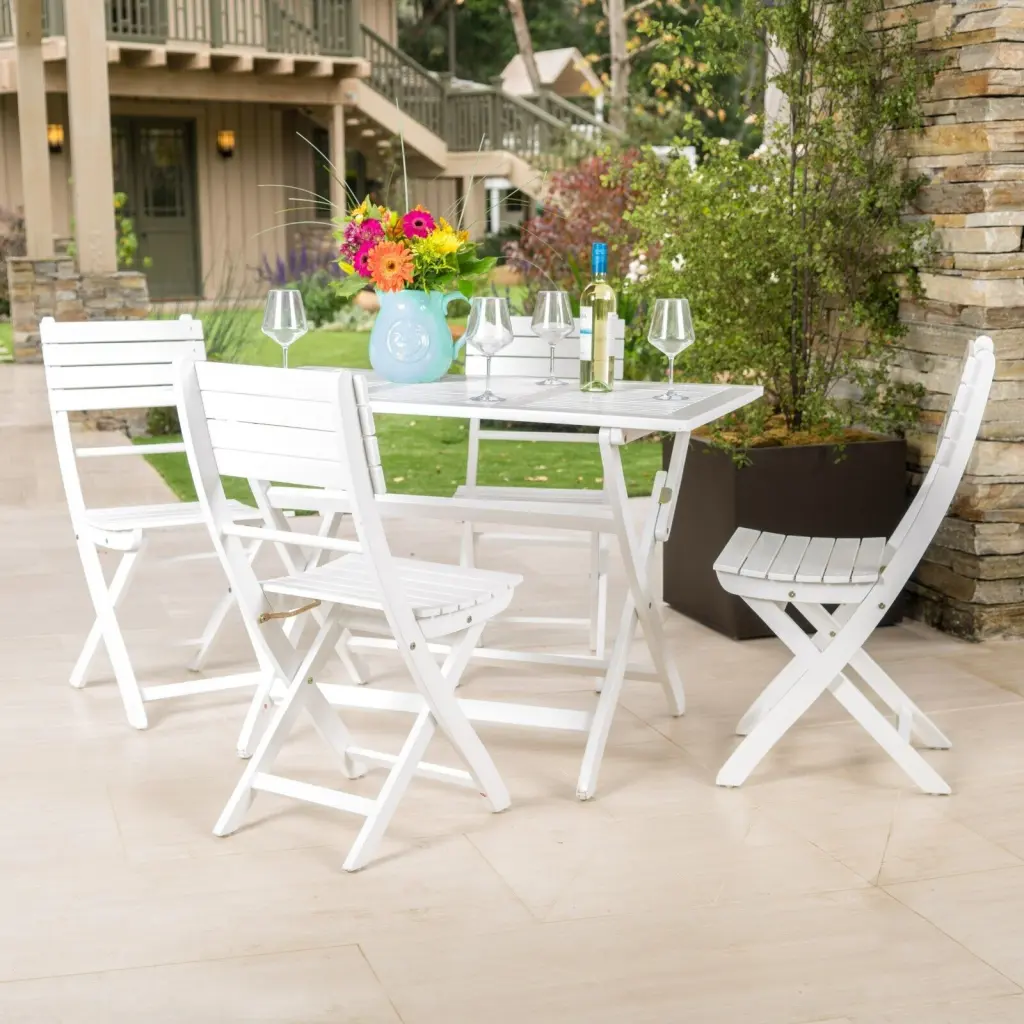 Positano Collapsible Dining Set White Acacia Wood Space Saving nh-gardenpara