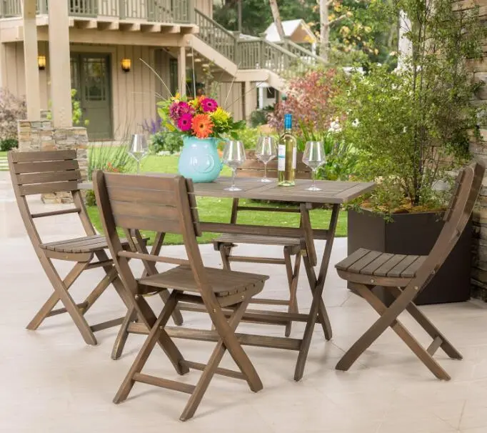 Positano Collapsible Dining Table Set Grey Acacia Wood nh-gardenpara