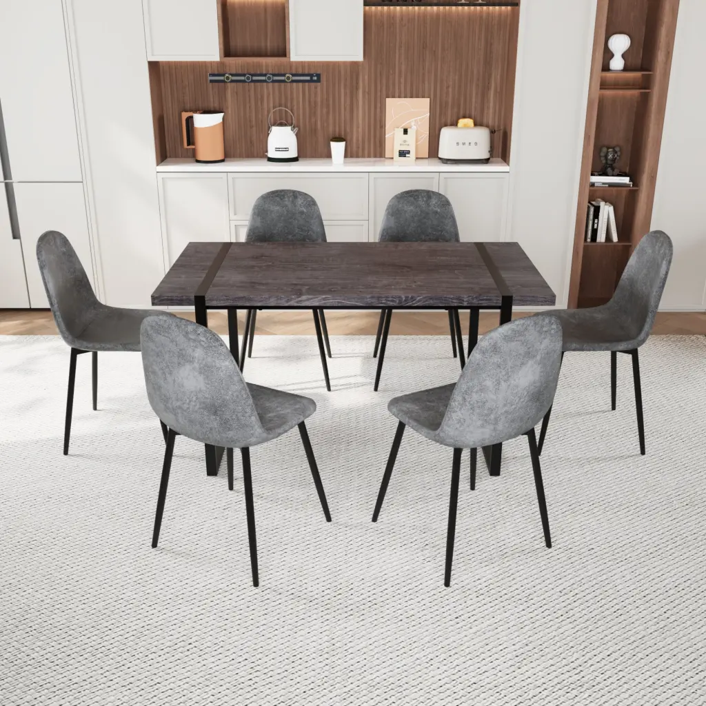MDF Black Timberen Dining Table And Modern Dining Chair Set 8 Pieces nuoli furniture