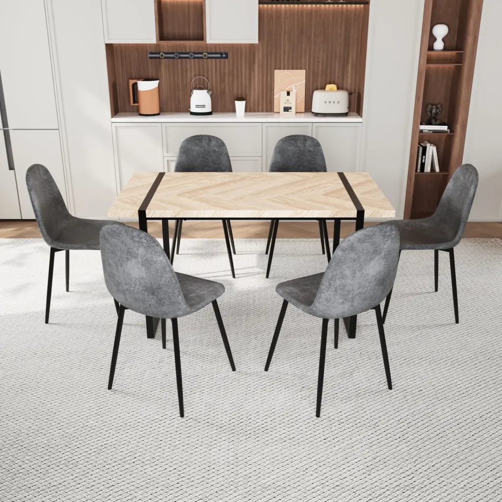 MDF Light Timber Dining Table And Chair Set 8 Piece Modern Kitchen Furniture nuoli furniture