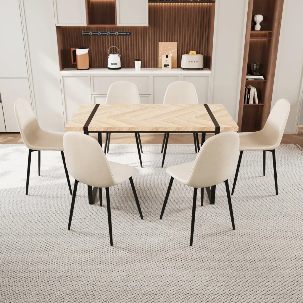 MDF Light Timber Dining Table And Modern Dining Chair Set 8 Pieces nuoli furniture