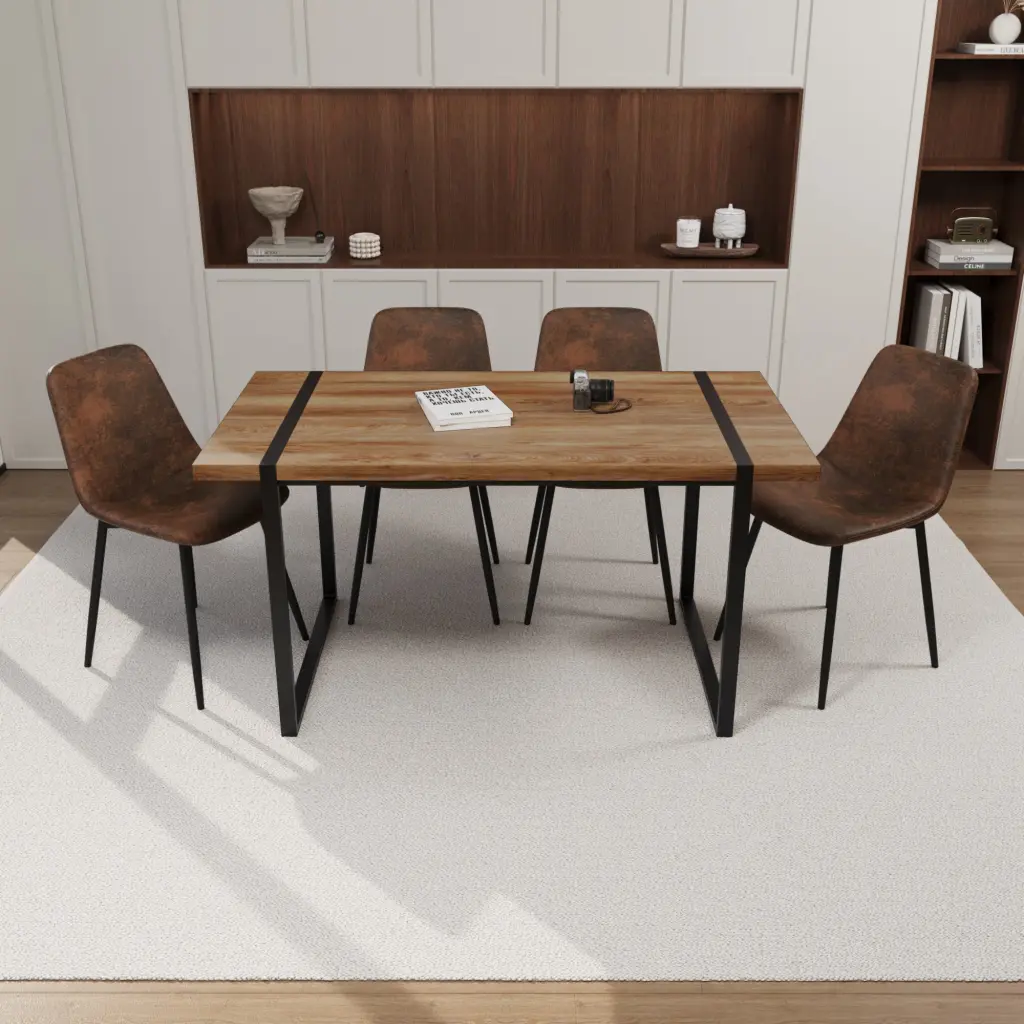 MDF Natural Timber Dining Table And Modern Chair 4 Piece Set Medium nuoli furniture