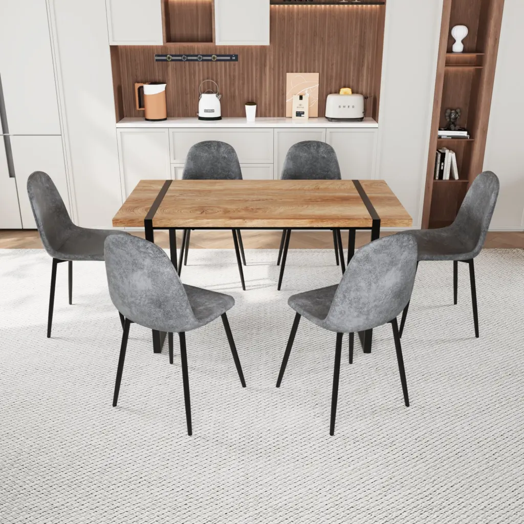 MDF Natural Wood Dining Table And Modern Dining Chair Set 8 Pieces nuoli furniture
