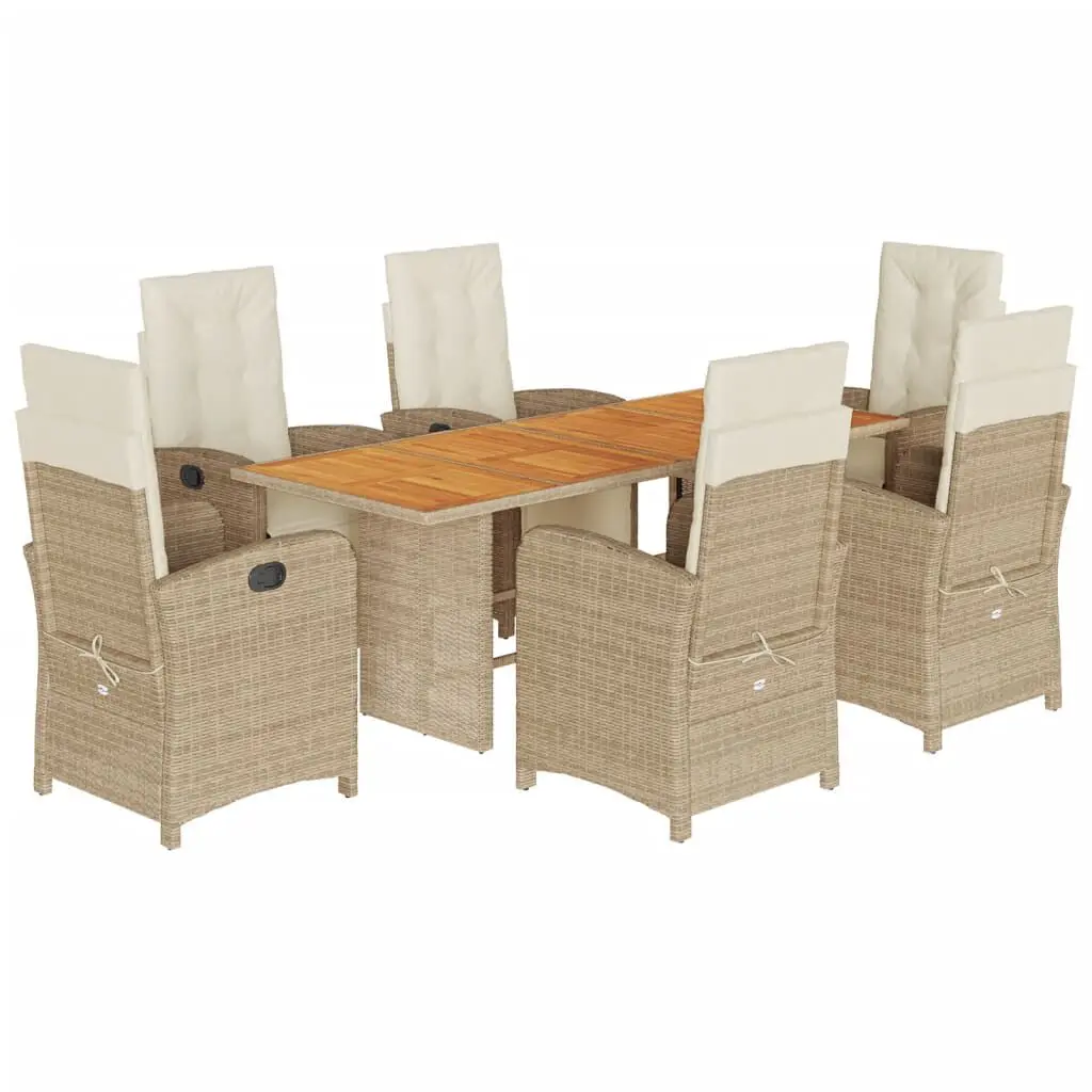 7 Piece Beige Poly Rattan Patio Dining Set Cushions Outdoor Furniture