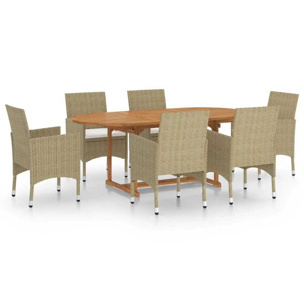 7 Piece Beige Poly Rattan Patio Dining Set Outdoor Furniture