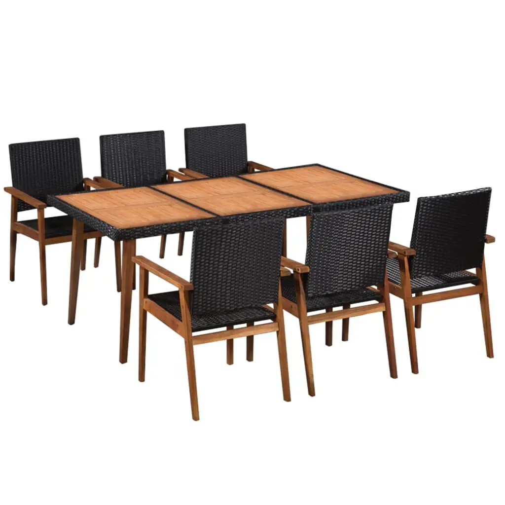 7 Piece Black and Brown Poly Rattan Patio Dining Set