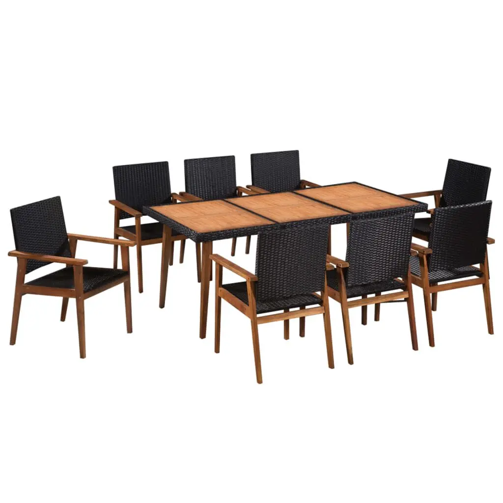 9 Piece Black and Brown Poly Rattan Patio Dining Set